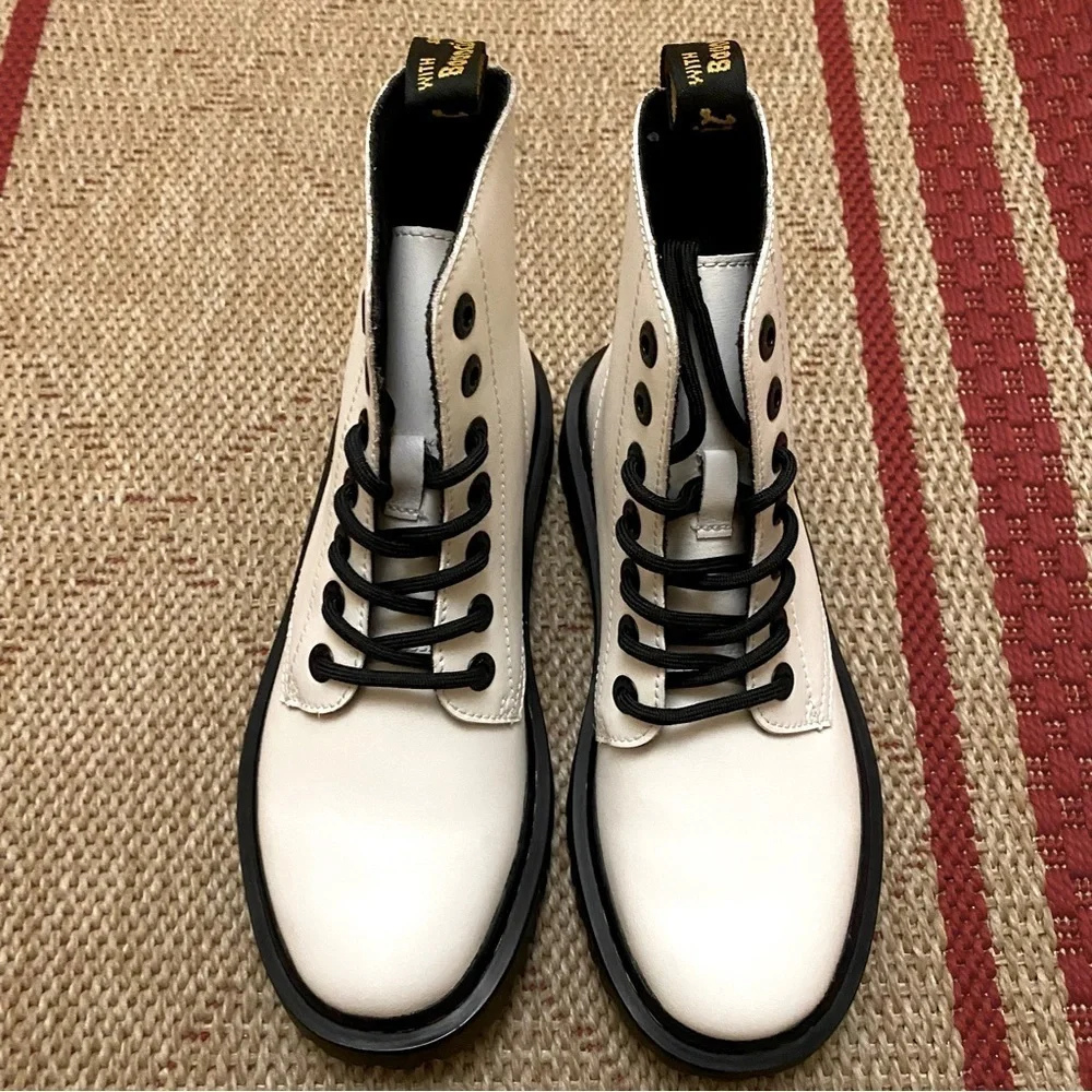Dr Martens Luana White Leather Lace Up Combat Boots sz 6 - Picture 3 of 12